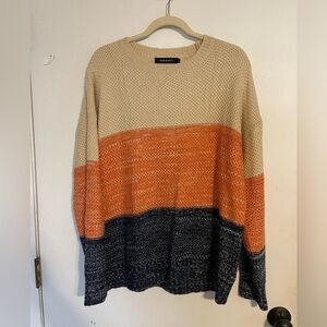 Merokeety | Orange and Blue Color Blocked Cozy Sweater | Large